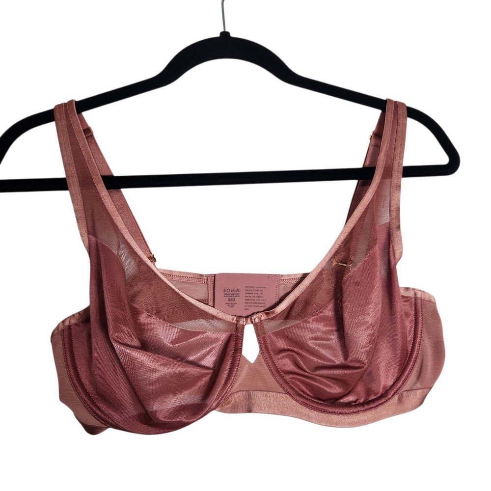 Soma Unbelievable Lift Scoop Balconette Bra 38D Dusty Rose Mesh Underwire 112301